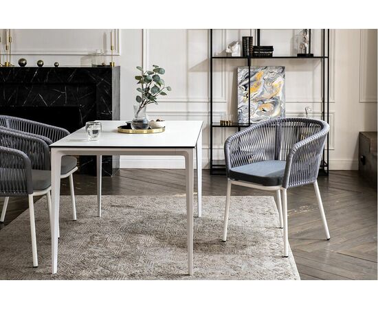 "Малага" обеденная группа на 4 персоны со стульями "Марсель", каркас белый, роуп светло-серый, изображение 13 | Интернет магазин мебели и декора LifeDekor