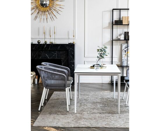 "Малага" обеденная группа на 4 персоны со стульями "Марсель", каркас белый, роуп светло-серый, изображение 14 | Интернет магазин мебели и декора LifeDekor