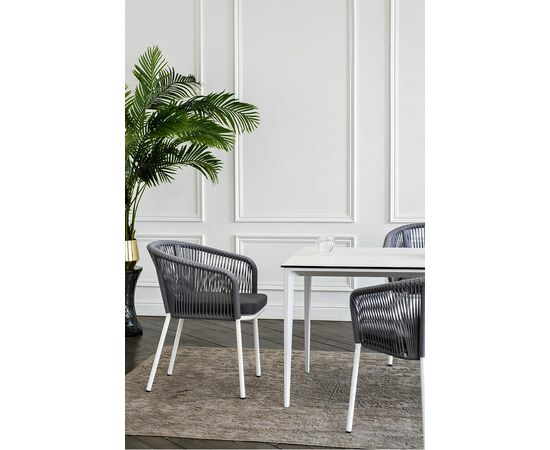 "Малага" обеденная группа на 4 персоны со стульями "Марсель", каркас белый, роуп светло-серый, изображение 15 | Интернет магазин мебели и декора LifeDekor