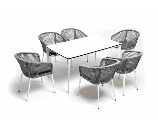 "Малага" обеденная группа на 6 персон со стульями "Марсель", каркас белый, роуп светло-серый | Интернет магазин мебели и декора LifeDekor