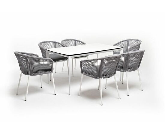 "Малага" обеденная группа на 6 персон со стульями "Марсель", каркас белый, роуп светло-серый, изображение 2 | Интернет магазин мебели и декора LifeDekor