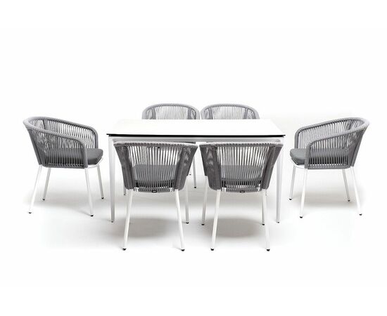 "Малага" обеденная группа на 6 персон со стульями "Марсель", каркас белый, роуп светло-серый, изображение 3 | Интернет магазин мебели и декора LifeDekor
