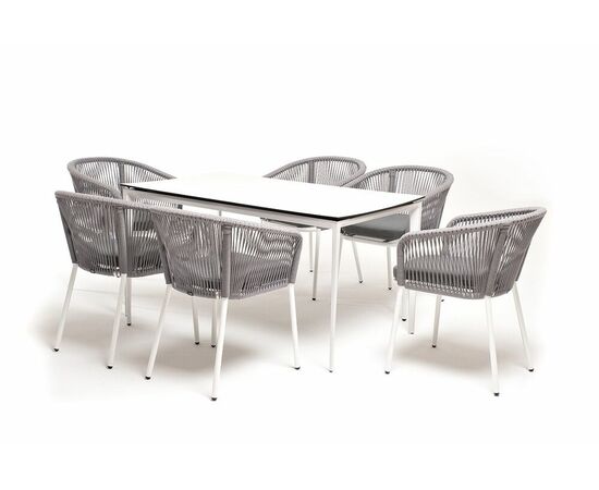 "Малага" обеденная группа на 6 персон со стульями "Марсель", каркас белый, роуп светло-серый, изображение 4 | Интернет магазин мебели и декора LifeDekor