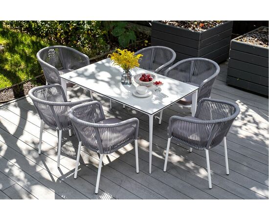 "Малага" обеденная группа на 6 персон со стульями "Марсель", каркас белый, роуп светло-серый, изображение 8 | Интернет магазин мебели и декора LifeDekor