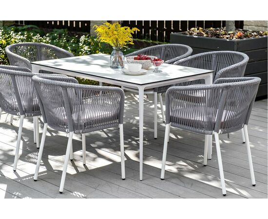 "Малага" обеденная группа на 6 персон со стульями "Марсель", каркас белый, роуп светло-серый, изображение 9 | Интернет магазин мебели и декора LifeDekor