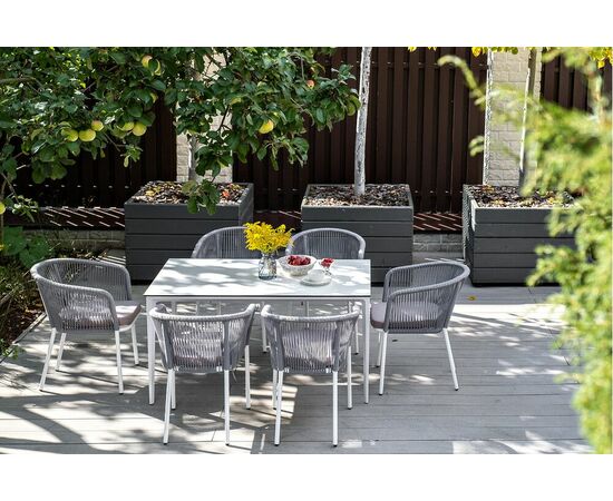 "Малага" обеденная группа на 6 персон со стульями "Марсель", каркас белый, роуп светло-серый, изображение 10 | Интернет магазин мебели и декора LifeDekor