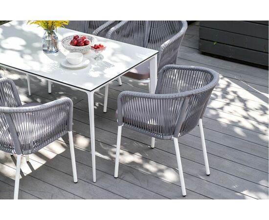 "Малага" обеденная группа на 6 персон со стульями "Марсель", каркас белый, роуп светло-серый, изображение 12 | Интернет магазин мебели и декора LifeDekor
