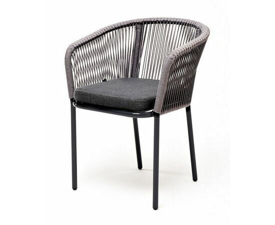 "Марсель" стул плетеный из роупа, каркас из стали серый (RAL7022) муар, роуп серый круглый, ткань серая | Интернет магазин мебели и декора LifeDekor