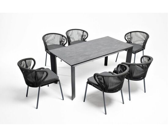 "Венето" обеденная группа на 6 персон со стульями "Милан", каркас темно-серый, роуп темно-серый | Интернет магазин мебели и декора LifeDekor