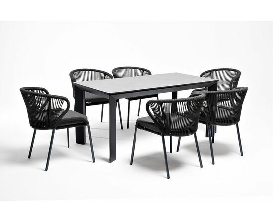 "Венето" обеденная группа на 6 персон со стульями "Милан", каркас темно-серый, роуп темно-серый, изображение 2 | Интернет магазин мебели и декора LifeDekor