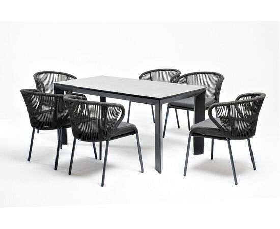 "Венето" обеденная группа на 6 персон со стульями "Милан", каркас темно-серый, роуп темно-серый, изображение 3 | Интернет магазин мебели и декора LifeDekor