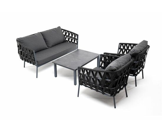 "Диего" лаунж-зона 4-местная плетеная из роупа (веревки), каркас алюминиевый серый, роуп темно-серый | Интернет магазин мебели и декора LifeDekor