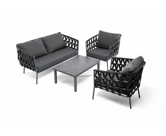 "Диего" лаунж-зона 4-местная плетеная из роупа (веревки), каркас алюминиевый серый, роуп темно-серый, изображение 3 | Интернет магазин мебели и декора LifeDekor