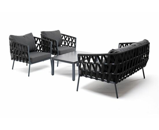 "Диего" лаунж-зона 4-местная плетеная из роупа (веревки), каркас алюминиевый серый, роуп темно-серый, изображение 4 | Интернет магазин мебели и декора LifeDekor