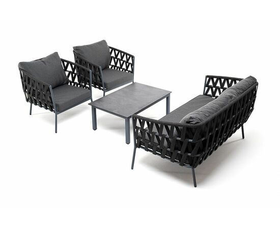 "Диего" лаунж-зона 4-местная плетеная из роупа (веревки), каркас алюминиевый серый, роуп темно-серый, изображение 7 | Интернет магазин мебели и декора LifeDekor