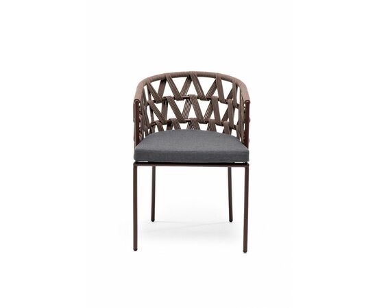 "Диего" стул плетеный из роупа, каркас из стали коричневый (RAL8016) муар, роуп коричневый круглый, ткань серая, изображение 3 | Интернет магазин мебели и декора LifeDekor