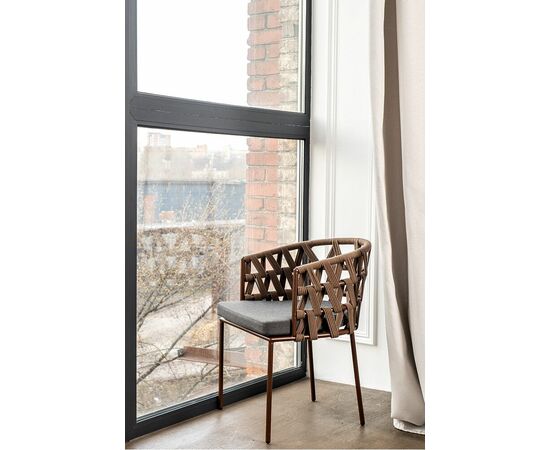 "Диего" стул плетеный из роупа, каркас из стали коричневый (RAL8016) муар, роуп коричневый круглый, ткань серая, изображение 10 | Интернет магазин мебели и декора LifeDekor