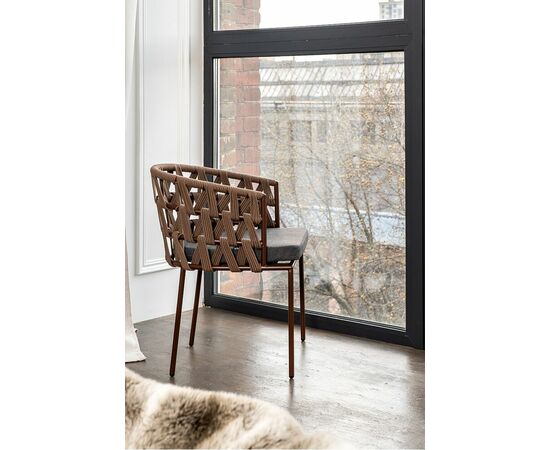 "Диего" стул плетеный из роупа, каркас из стали коричневый (RAL8016) муар, роуп коричневый круглый, ткань серая, изображение 12 | Интернет магазин мебели и декора LifeDekor