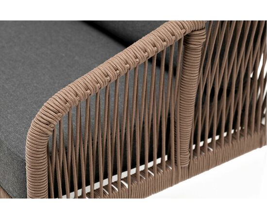 "Канны" диван 2-местный плетеный из роупа, каркас алюминий белый, роуп коричневый круглый, ткань серая, изображение 4 | Интернет магазин мебели и декора LifeDekor