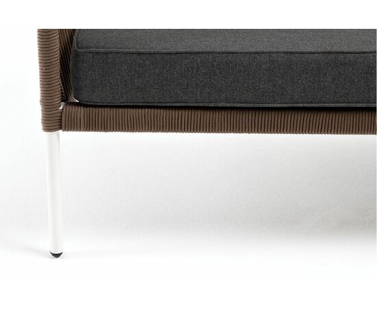 "Канны" диван 2-местный плетеный из роупа, каркас алюминий белый, роуп коричневый круглый, ткань серая, изображение 7 | Интернет магазин мебели и декора LifeDekor