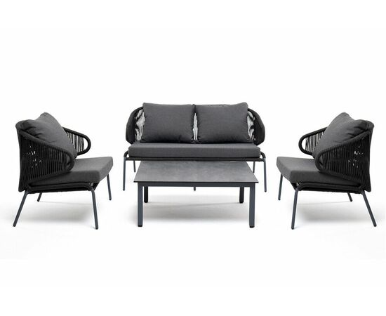 "Милан" лаунж-зона 4-местная плетеная из роупа (веревки), каркас алюминиевый серый, роуп темно-серый, изображение 2 | Интернет магазин мебели и декора LifeDekor