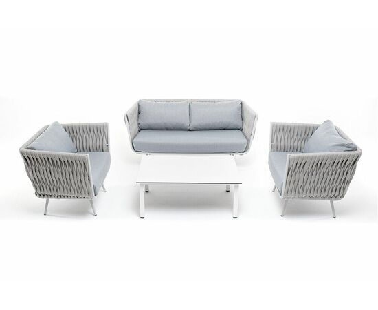 "Монако" лаунж-зона 4-местная из роупа со столом "Канны" молочный, каркас светло-серый, роуп светло-серый | Интернет магазин мебели и декора LifeDekor