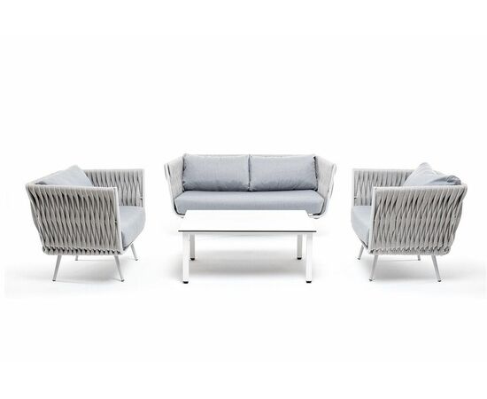 "Монако" лаунж-зона 4-местная из роупа со столом "Канны" молочный, каркас светло-серый, роуп светло-серый, изображение 2 | Интернет магазин мебели и декора LifeDekor