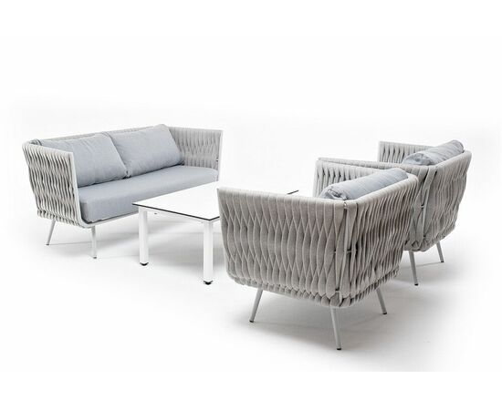 "Монако" лаунж-зона 4-местная из роупа со столом "Канны" молочный, каркас светло-серый, роуп светло-серый, изображение 3 | Интернет магазин мебели и декора LifeDekor