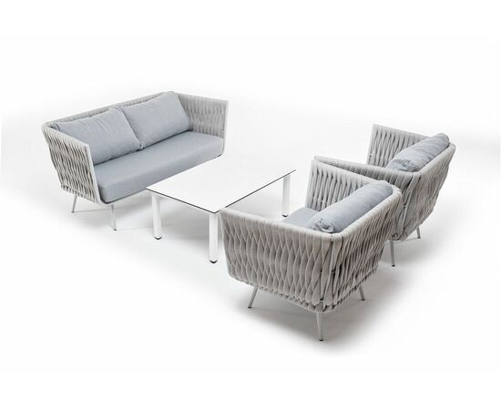 "Монако" лаунж-зона 4-местная из роупа со столом "Канны" молочный, каркас светло-серый, роуп светло-серый, изображение 4 | Интернет магазин мебели и декора LifeDekor