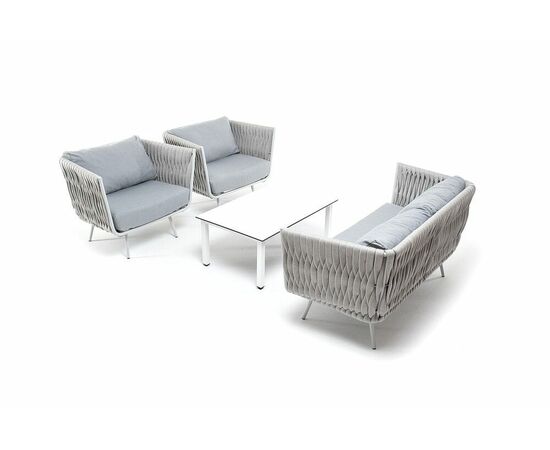 "Монако" лаунж-зона 4-местная из роупа со столом "Канны" молочный, каркас светло-серый, роуп светло-серый, изображение 6 | Интернет магазин мебели и декора LifeDekor