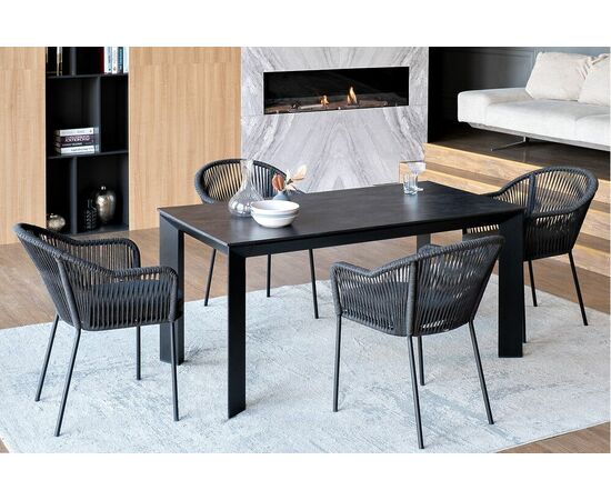 "Венето" обеденная группа на 4 персоны со стульями "Лион", каркас темно-серый, роуп темно-серый | Интернет магазин мебели и декора LifeDekor