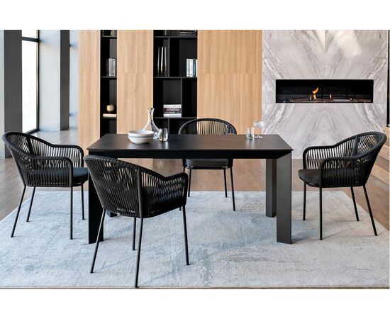 "Венето" обеденная группа на 4 персоны со стульями "Лион", каркас темно-серый, роуп темно-серый, изображение 2 | Интернет магазин мебели и декора LifeDekor