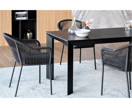 "Венето" обеденная группа на 4 персоны со стульями "Лион", каркас темно-серый, роуп темно-серый, изображение 6 | Интернет магазин мебели и декора LifeDekor