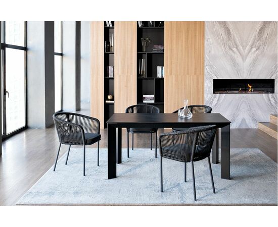 "Венето" обеденная группа на 4 персоны со стульями "Марсель", каркас темно-серый, роуп темно-серый, изображение 2 | Интернет магазин мебели и декора LifeDekor