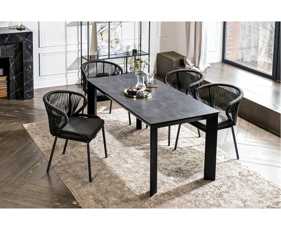 "Венето" обеденная группа на 4 персоны со стульями "Милан", каркас темно-серый, роуп темно-серый | Интернет магазин мебели и декора LifeDekor