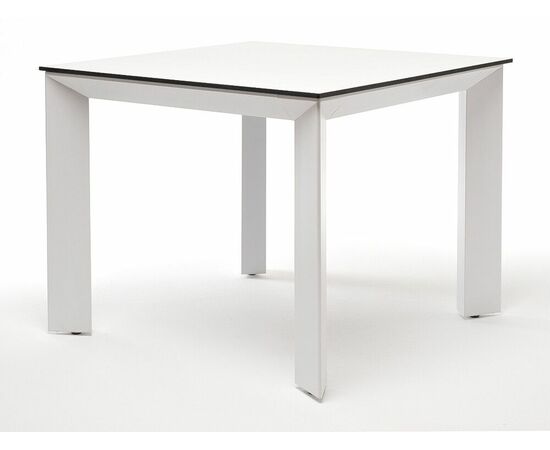 "Венето" обеденный стол из HPL 90х90см, цвет молочный, каркас белый | Интернет магазин мебели и декора LifeDekor