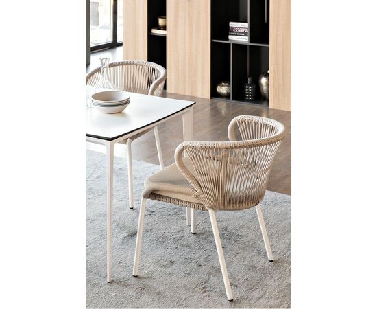 "Малага" обеденная группа на 4 персоны со стульями "Милан", каркас белый, роуп бежевый, изображение 13 | Интернет магазин мебели и декора LifeDekor