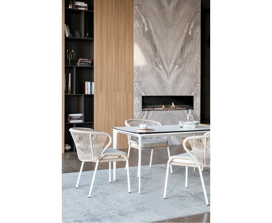 "Малага" обеденная группа на 4 персоны со стульями "Милан", каркас белый, роуп бежевый, изображение 15 | Интернет магазин мебели и декора LifeDekor