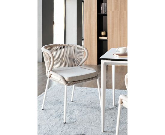 "Малага" обеденная группа на 4 персоны со стульями "Милан", каркас белый, роуп бежевый, изображение 18 | Интернет магазин мебели и декора LifeDekor