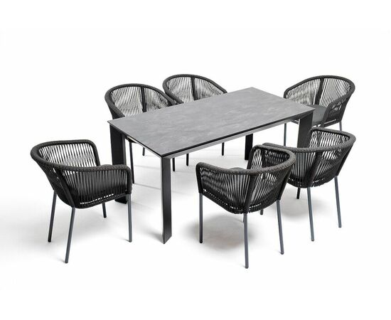 "Венето" обеденная группа на 6 персон со стульями "Марсель", каркас темно-серый, роуп темно-серый | Интернет магазин мебели и декора LifeDekor