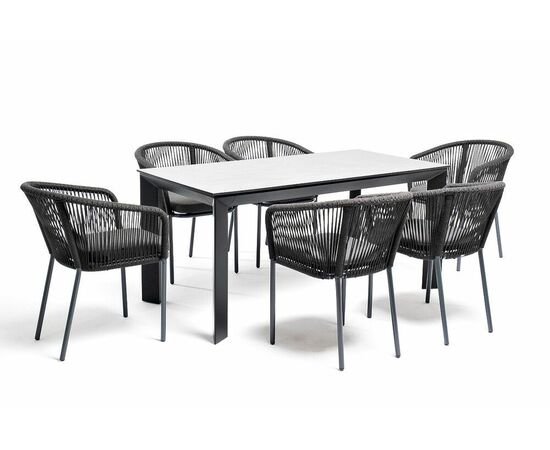 "Венето" обеденная группа на 6 персон со стульями "Марсель", каркас темно-серый, роуп темно-серый, изображение 2 | Интернет магазин мебели и декора LifeDekor