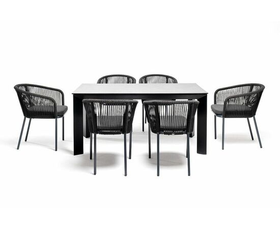 "Венето" обеденная группа на 6 персон со стульями "Марсель", каркас темно-серый, роуп темно-серый, изображение 4 | Интернет магазин мебели и декора LifeDekor