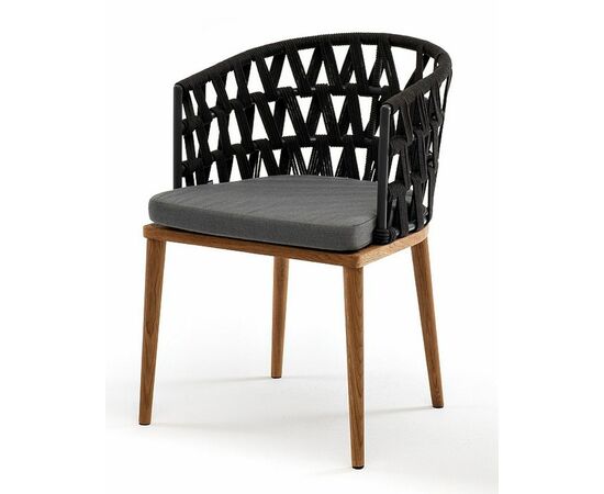 "Диего" стул плетеный из роупа, основание дуб, роуп темно-серый круглый, ткань серая | Интернет магазин мебели и декора LifeDekor