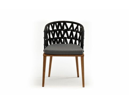 "Диего" стул плетеный из роупа, основание дуб, роуп темно-серый круглый, ткань серая, изображение 2 | Интернет магазин мебели и декора LifeDekor