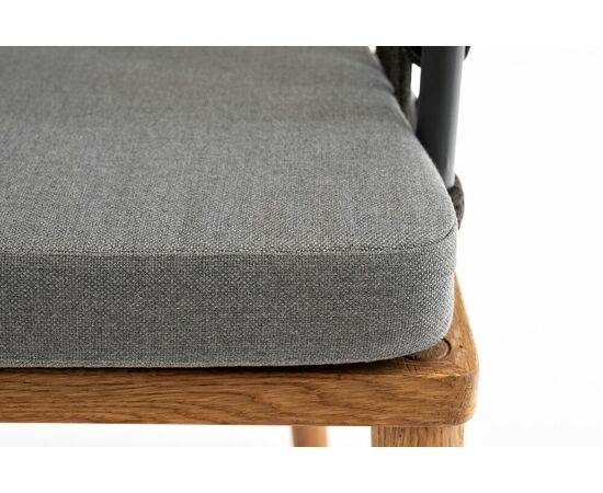 "Диего" стул плетеный из роупа, основание дуб, роуп темно-серый круглый, ткань серая, изображение 4 | Интернет магазин мебели и декора LifeDekor