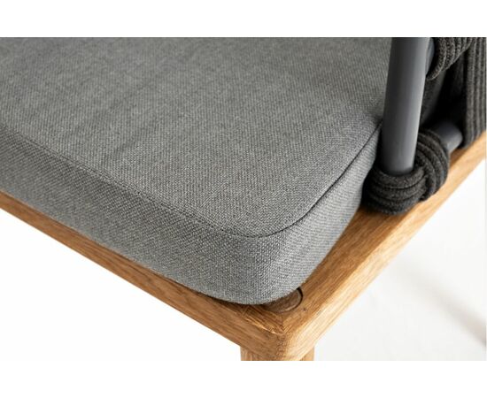 "Диего" стул плетеный из роупа, основание дуб, роуп темно-серый круглый, ткань серая, изображение 5 | Интернет магазин мебели и декора LifeDekor