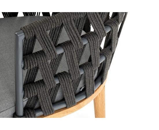 "Диего" стул плетеный из роупа, основание дуб, роуп темно-серый круглый, ткань серая, изображение 9 | Интернет магазин мебели и декора LifeDekor
