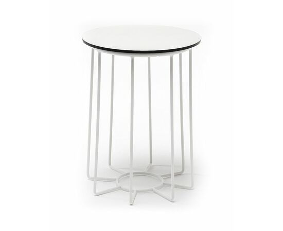 "Эквадор" журнальный стол из HPL круглый Ø40 H55, каркас из стали белый, цвет столешницы "молочный" | Интернет магазин мебели и декора LifeDekor