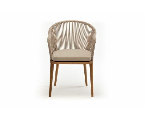 "Лион" стул плетеный из роупа, основание дуб, роуп бежевый круглый, ткань бежевая, изображение 2 | Интернет магазин мебели и декора LifeDekor