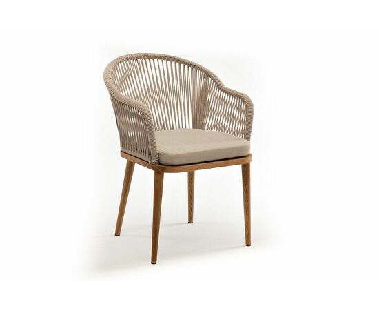 "Лион" стул плетеный из роупа, основание дуб, роуп бежевый круглый, ткань бежевая, изображение 3 | Интернет магазин мебели и декора LifeDekor